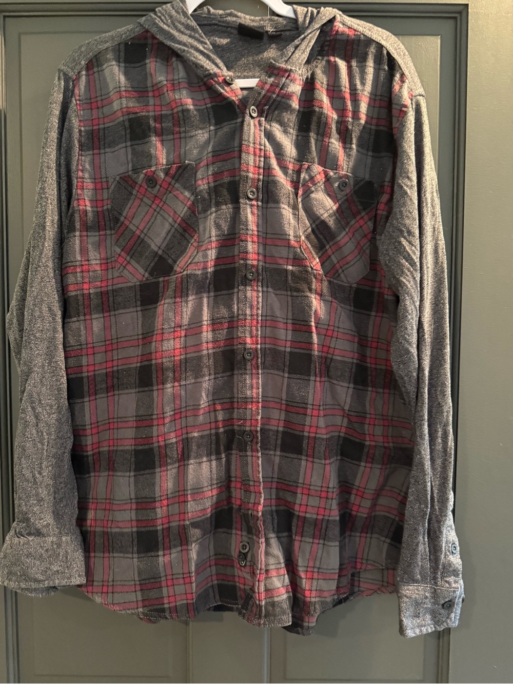burnside Gray & Red Plaid Hooded Button-Up Shirt